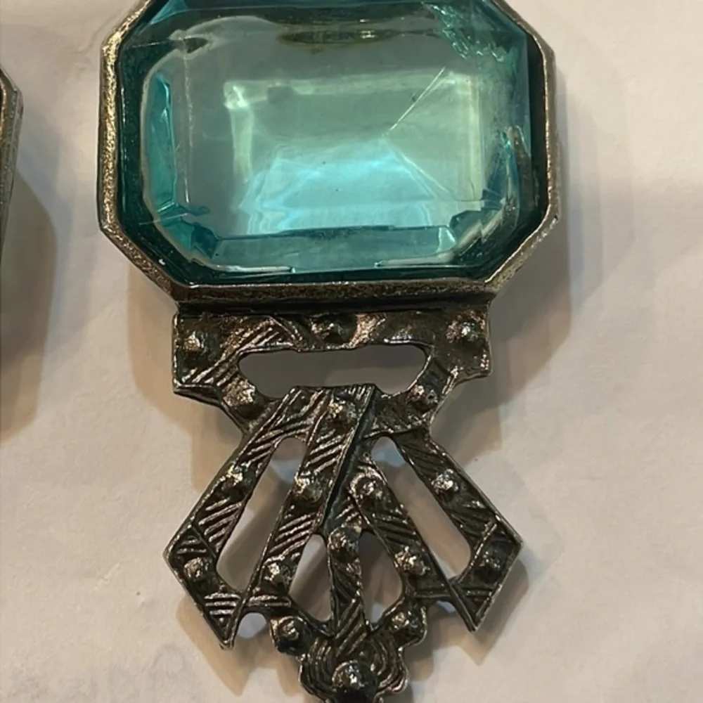 AQUA CLEAR SILVER‎ PIERCED EARRINGS So Antique Feeling !